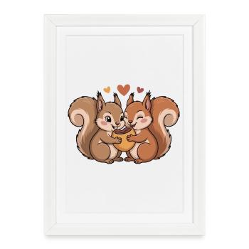 Un couple d’écureuils adore la Saint-Valentin - Affiche encadrée (27 × 37 cm) - blanc - Devant