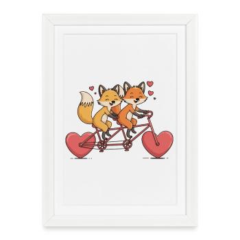 Foxen tandem with heart love fox couple - Framed poster (27 × 37 cm) - white - Front