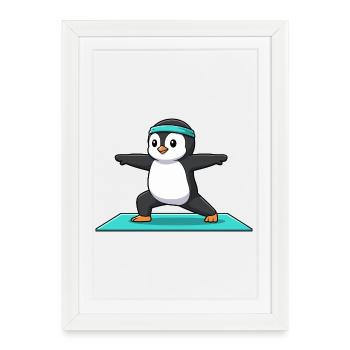Yoga Penguin Bird Doing Warrior Pose - Framed poster (27 × 37 cm) - white - Front