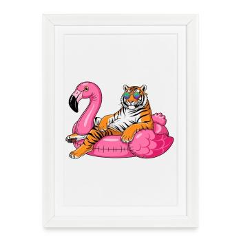 Cool Tiger on Flamingo Buoy - Summer Rig Design - Framed poster (27 × 37 cm) - white - Front