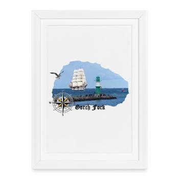 Segler & Leuchtturm an der Nordsee - Gerahmtes Poster (27 × 37 cm) - Weiß - Vorne