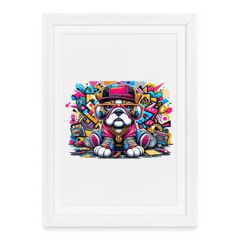Hip Hop Bulldog Puppy Graffiti Street Style Merch - Framed poster (27 × 37 cm) - white - Front