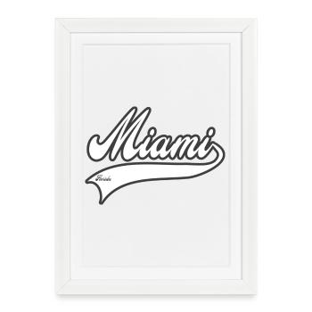 Miami Florida typographie style baseball college - Affiche encadrée (27 × 37 cm) - blanc - Devant
