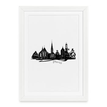 Vieille ville Silhouette Moers - Affiche encadrée (27 × 37 cm) - blanc - Devant