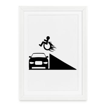 Une personne en fauteuil roulant saute par-dessus une rampe # - Affiche encadrée (27 × 37 cm) - blanc - Devant