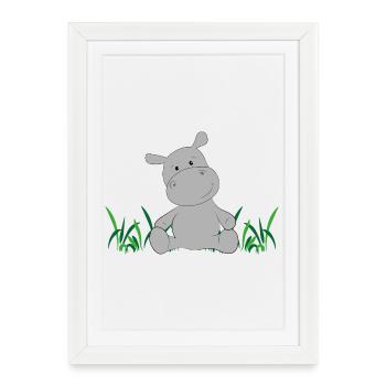 Hippopotame sur Prairie - Affiche encadrée (27 × 37 cm) - blanc - Devant
