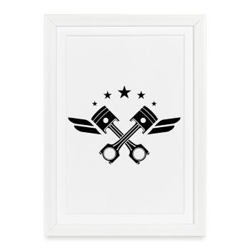 Engine pistons crossed with wings & stars - Framed poster (27 × 37 cm) - white - Front