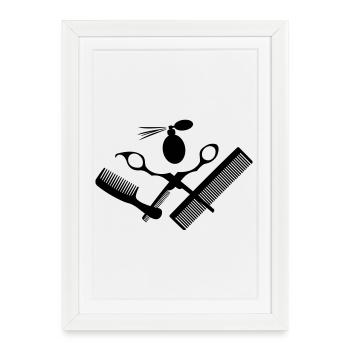 Pour salon de coiffure avec ciseaux - Affiche encadrée (27 × 37 cm) - blanc - Devant