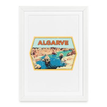 Retro badge, Algarve Portugal, beach summer sun - Framed poster (27 × 37 cm) - white - Front