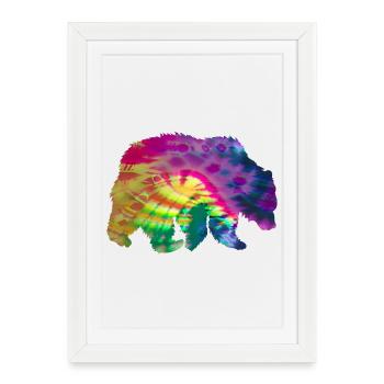 Bear Silhouette Tie Dye Batik Pattern - Affiche encadrée (27 × 37 cm) - blanc - Devant