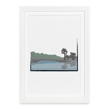 Paysage modifié avec lac - Affiche encadrée (27 × 37 cm) - blanc - Devant
