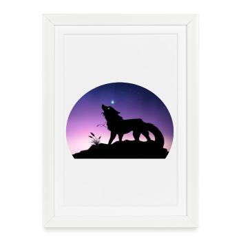 Voyage d'un Loup Stellaire - Silouhette Nocturne - Affiche encadrée (27 × 37 cm) - blanc - Devant