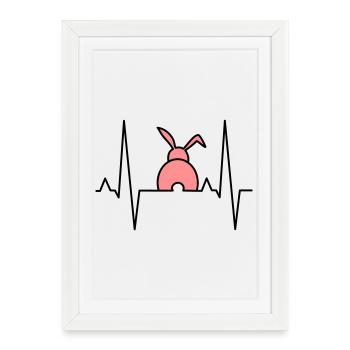 Lapin ludique avec des cœurs - Affiche encadrée (27 × 37 cm) - blanc - Devant