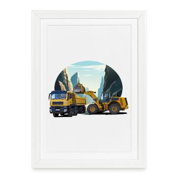 Excavator with truck in quarry - Framed poster (27 × 37 cm) - white - Front