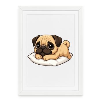 Cute Pug Lying Relaxed Cartoon - Framed poster (27 × 37 cm) - white - Front