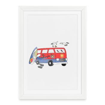 Vacances de camping en vanlife Surfer Camper Motive - Affiche encadrée (27 × 37 cm) - blanc - Devant