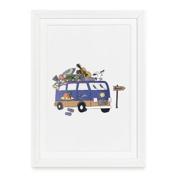 Vacances de camping Vanlife avec motif de camping-campeur de plage - Affiche encadrée (27 × 37 cm) - blanc - Devant
