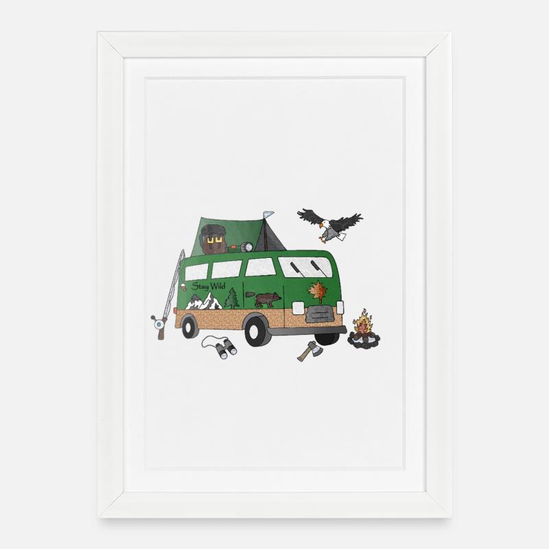 Aventure dans le camping-car à bagages - Affiche encadrée (27 × 37 cm) - blanc