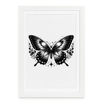 Bohemian Black and White Butterfly - Framed poster (27 × 37 cm) - white - Front