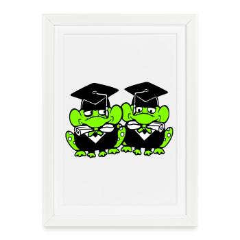 2 grenouilles diplômées du lycée - Affiche encadrée (27 × 37 cm) - blanc - Devant