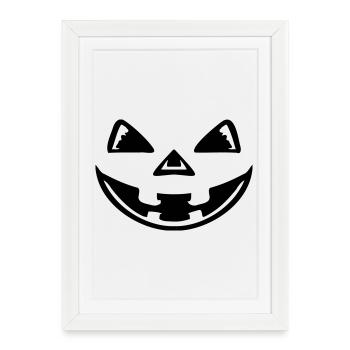 Visage de citrouille Halloween Sourire effrayant Jack Fun - Affiche encadrée (27 × 37 cm) - blanc - Devant