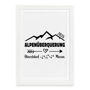 Traversée des Alpes E5 2026 Oberstdorf Merano - Affiche encadrée (27 × 37 cm) - blanc - Devant