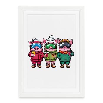 Ski Team Piglets - Framed poster (27 × 37 cm) - white - Front