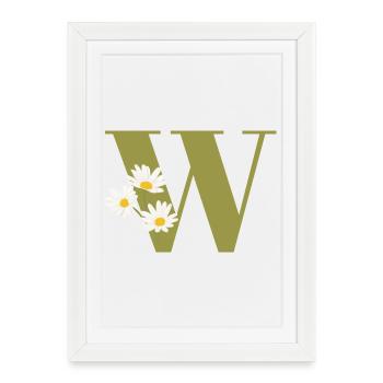 Lettre w vert marguerites - Affiche encadrée (27 × 37 cm) - blanc - Devant