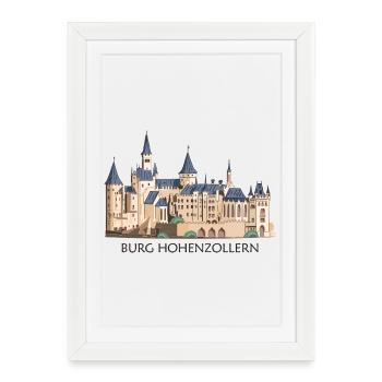 Illustration du château de Hohenzollern Dessin à la main - Affiche encadrée (27 × 37 cm) - blanc - Devant