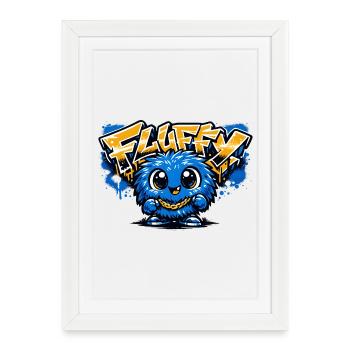 Mascotte bleue Graffiti duveteuse - Affiche encadrée (27 × 37 cm) - blanc - Devant