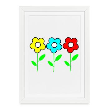 Three colorful flowers on black - Framed poster (27 × 37 cm) - white - Front