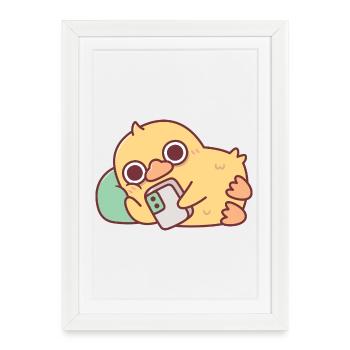 Cute Duck Chilling With Handphone - Framed poster (27 × 37 cm) - white - Front