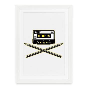 Cassette et crayons - Affiche encadrée (27 × 37 cm) - blanc - Devant