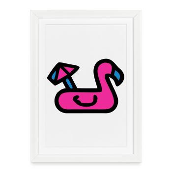 Matelas gonflable Flamingo Retro - Affiche encadrée (27 × 37 cm) - blanc - Devant