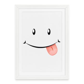Lachendes Gesicht mit ausgestreckter Zunge.  - Gerahmtes Poster (27 × 37 cm) - Weiß - Vorne