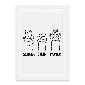 Schere Stein Papier Katzen Hunde Pfoten - Gerahmtes Poster (27 × 37 cm) - Weiß - Vorne