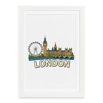 Illustration vintage de la skyline Big Ben de Londres - Affiche encadrée (27 × 37 cm) - blanc - Devant