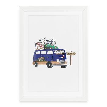 Vacances de camping en Vanlife avec motif de campeur en France - Affiche encadrée (27 × 37 cm) - blanc - Devant
