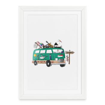 Vacances de camping en vanlife avec motif de campeur hongrois - Affiche encadrée (27 × 37 cm) - blanc - Devant