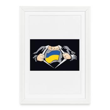 Super héros ukrainien Drapeau ukrainien - Affiche encadrée (27 × 37 cm) - blanc - Devant