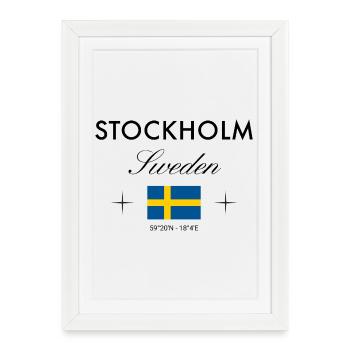 Stockholm, Suède, coordonne un souvenir de voyage - Affiche encadrée (27 × 37 cm) - blanc - Devant