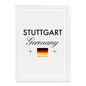 Stuttgart, Allemagne, coordonnées, voyage, souvenir - Affiche encadrée (27 × 37 cm) - blanc - Devant