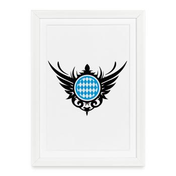 Bayern Wappen Blau Weiß mit Flügel - Gerahmtes Poster (27 × 37 cm) - Weiß - Vorne