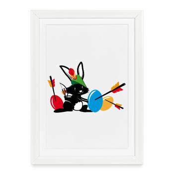 Lapin de Pâques avec un arc et une flèche - Affiche encadrée (27 × 37 cm) - blanc - Devant