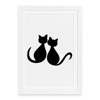 Les chats adorent la Saint-Valentin - Affiche encadrée (27 × 37 cm) - blanc - Devant