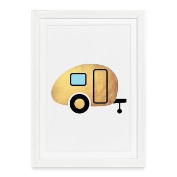 Caravane caravane Glamping Camping Gold Vacances Fan - Affiche encadrée (27 × 37 cm) - blanc - Devant