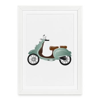 Un scooter vintage avec peinture rétro - Affiche encadrée (27 × 37 cm) - blanc - Devant