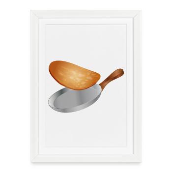 tourner les crêpes dorées dans la poêle - Affiche encadrée (27 × 37 cm) - blanc - Devant