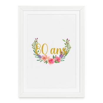 80 Ans Floral Couronne de Fleurs - Affiche encadrée (27 × 37 cm) - blanc - Devant