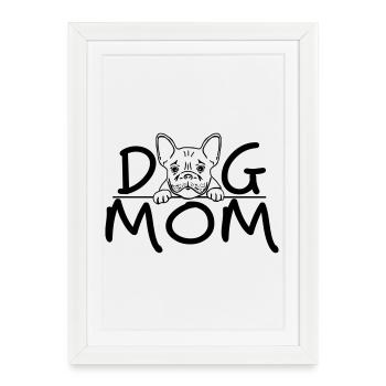 Maman de chien | Dessin d’art de lignes Bulldog mignon - Affiche encadrée (27 × 37 cm) - blanc - Devant